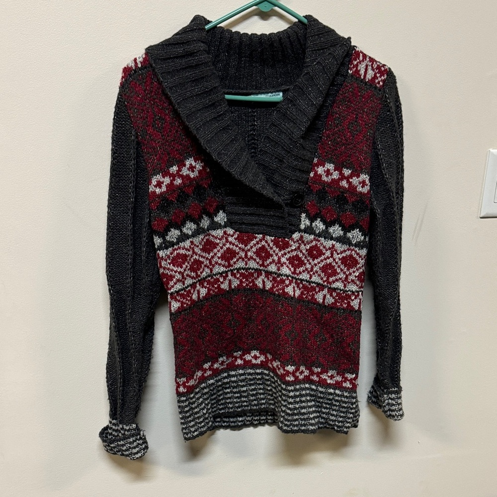 Maurices Red and Gray Cowl Neck Sweater